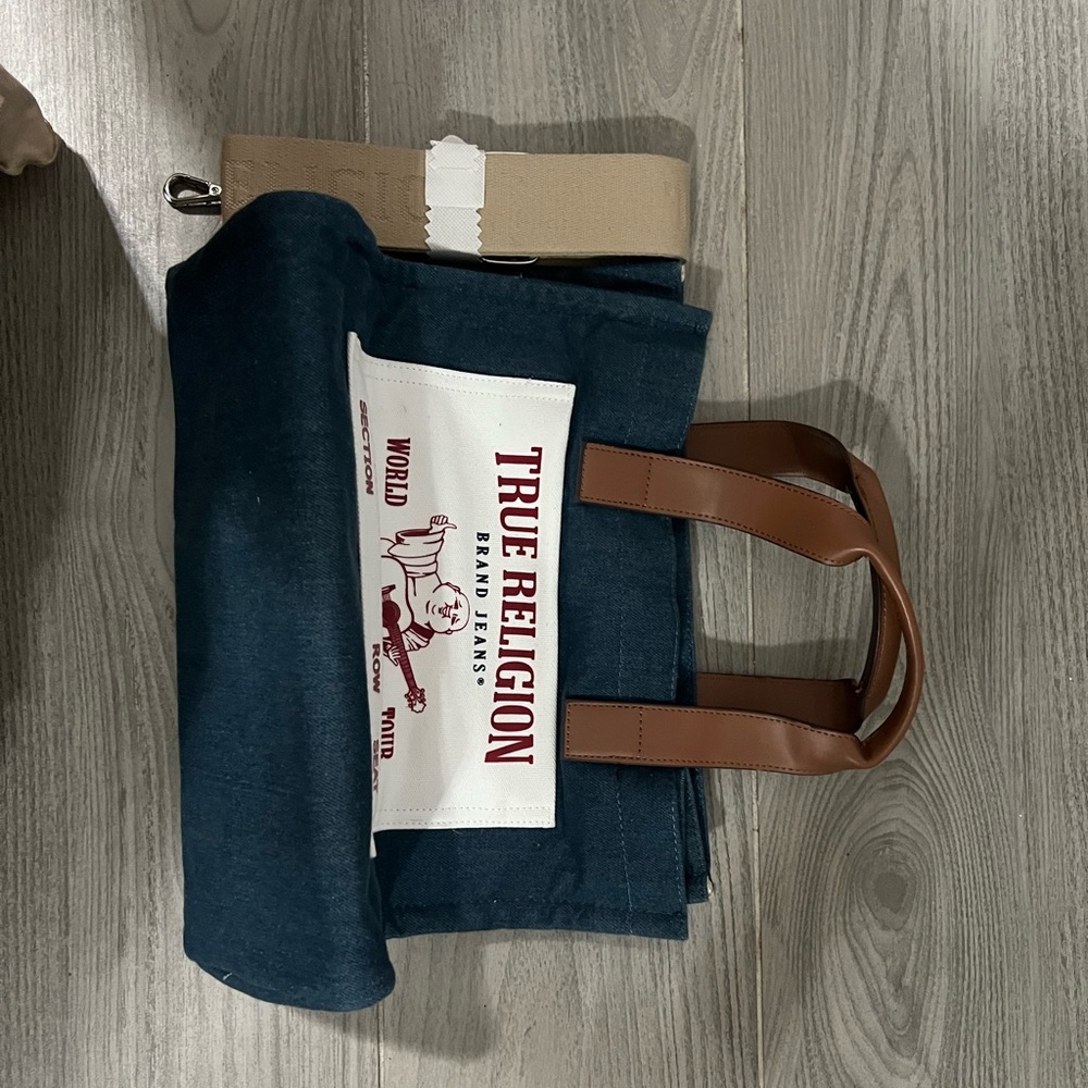 True Religion Blue and Brown Denim Tote Bag - Picture 2 of 4